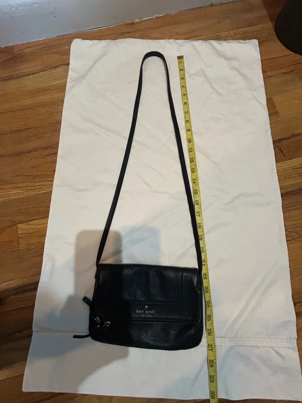 kate spade Black Pebbled Leather Flap Crossbody with Gold Hardware